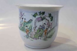 Chinese porcelain planter, enamel painted with figures and characters, 22.