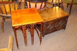 Nest of drop leaf tables and small oak two door stand (2)