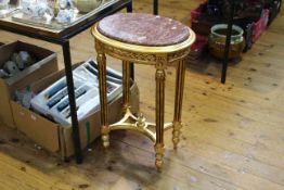 Pair oval gilt and marble inset topped occasional tables,