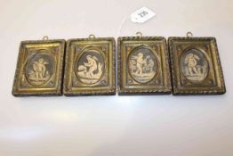 Set of four engravings of the seasons, in embossed brass frames,