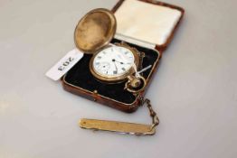 Gold plated pocket watch with gold plated chain and 9 carat gold mounted folding knife