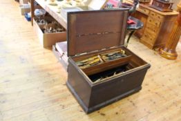 Victorian pine tool trunk and carpentry tools