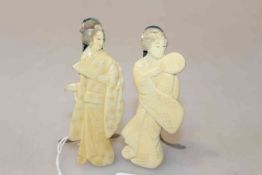 Pair of Japanese ivory figural menu holders, early 20th Century, each approximately 8.