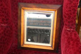 Small Victorian bevelled glass wall mirror with mahogany and satinwood veneered frame