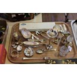 Good collection of silver small items including trumps indicator, mother of pearl ring holder,