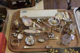 Good collection of silver small items including trumps indicator, mother of pearl ring holder,