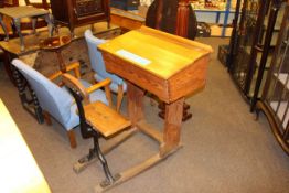Pitch pine and cast combination school desk/chair
