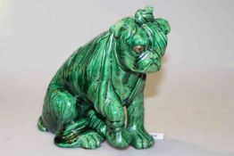 Bretby model of a wounded dog, green glazed, no.