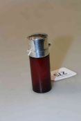Victorian silver-plated and cranberry glass scent bottle
