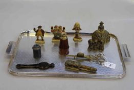 Three tiny Guinness figures, tortoiseshell lorgnette,