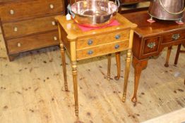 Burr walnut and satinwood inlaid two drawer side table,