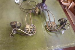 Pair brass gasolier wall brackets with patent number converted to electricity