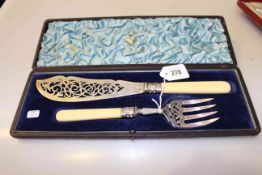 Victorian silver and ivory handled fish servers,