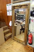 Large gilt framed mirror in period style, 182cm by 95.