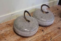 Pair curling stones with horse shoe handles