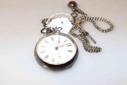 Waltham silver pocket watch, chain,
