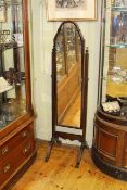 Mahogany framed arched top cheval mirror