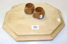 Mouseman breadboard and pair of napkin rings