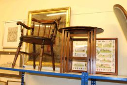 Victorian Ibex elbow chair, nest of three mahogany tables,