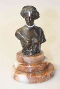 Small 19th Century bronze bust of a lady, overall 15.