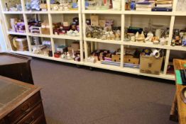 Two full shelves of boxed 'Just the Right Shoe' ornaments, china, glass, Cherished Teddies,