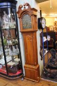 Pine cased 30 hour longcase clock having brass arched dial, signed Fran Marshall,