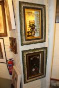 Pair of late Victorian or Edwardian decorated mirrors