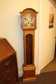 Modern oak cased triple weight longcase clock