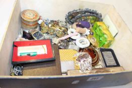 Box of watches, costume jewellery,