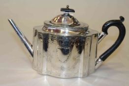 Bright-cut silver-plated teapot