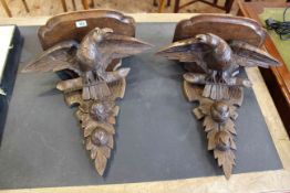 Pair carved wood eagle wall brackets