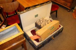 Vintage cabin trunk, wool rug,