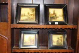 Four small pictures on panel,