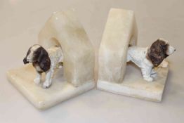 Pair of cold painted spelter and alabaster spaniel bookends