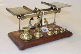 Set of John Heath, Birmingham, brass and beech scales, with eight weights,