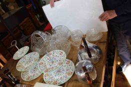 Two Minton Haddon Hall cakestands, Picquot teapot and kettle,