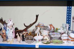 Mounted antlers, Haddon Hall teaware, figurines, Beswick and Goebel cats,