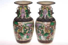 Pair of Chinese crackle glazed and enamel painted vases,