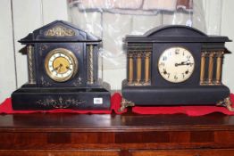 Victorian polished slate mantel clock, signed J.