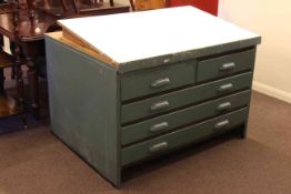 Green painted four height plan chest with sliding sloped top