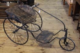19th Century style wicker seated three wheel invalid carriage