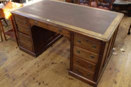 Victorian mahogany twin pedestal office desk with brown leather inset top