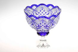 Large John Jenkins cobalt blue cut-glass pedestal bowl,