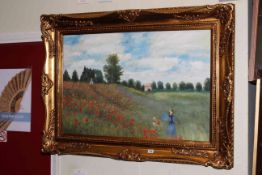 After an Impressionist, In the Poppy Field, oil on canvas,