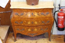 Inlaid and ormolu mounted marble topped three drawer chest