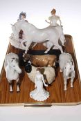 Two Royal Doulton figures, two Beswick grey horses (one a/f), Beswick 'Spirit of Freedom',