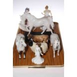 Two Royal Doulton figures, two Beswick grey horses (one a/f), Beswick 'Spirit of Freedom',