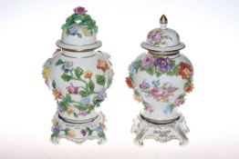 Two Dresden floral encrusted vases,