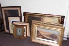 Victorian overmantel mirror and a group of pictures