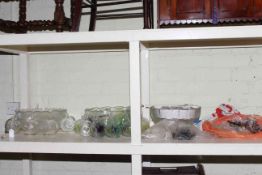 Three glass punch bowls with glasses and various glass lustre drops